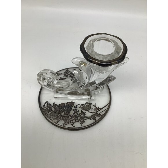 Silver City Vintage Glass Candle Holders With Poppy Flower Silver Overlay READ - Picture 4 of 9
